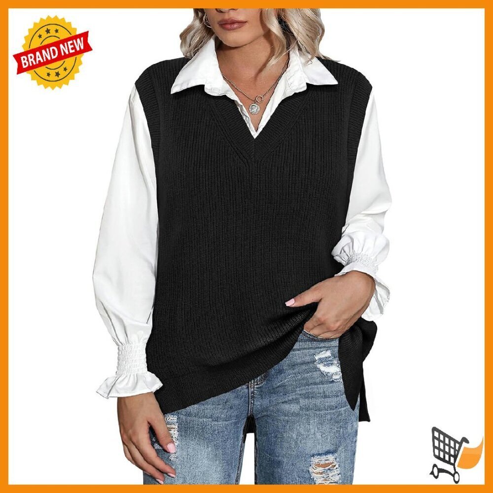 Plus Size V-Neck Sweater Vest Soft Knit Pullover Preppy Style XL-5XL